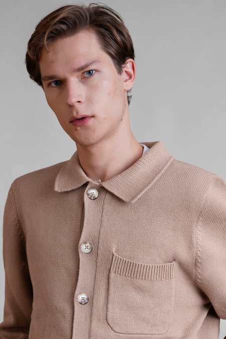 Men’s Beige Knitted Button Through Shirts