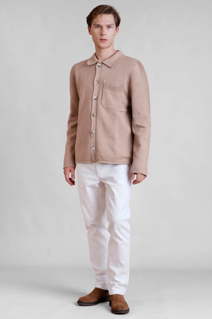 Men's Neutral Knitted Button Through Shirts