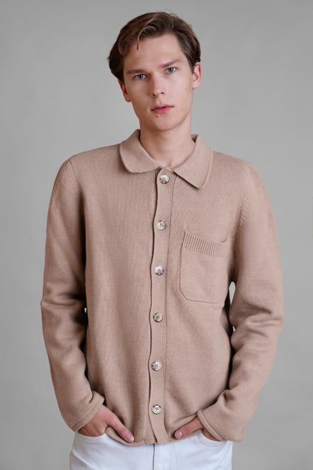 Men's Neutral Knitted Button Through Shirts