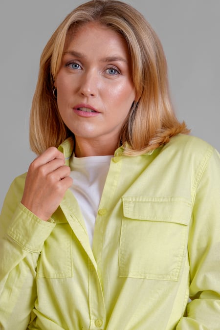 Lime Green Relaxed Fit Cotton-Linen Shirt