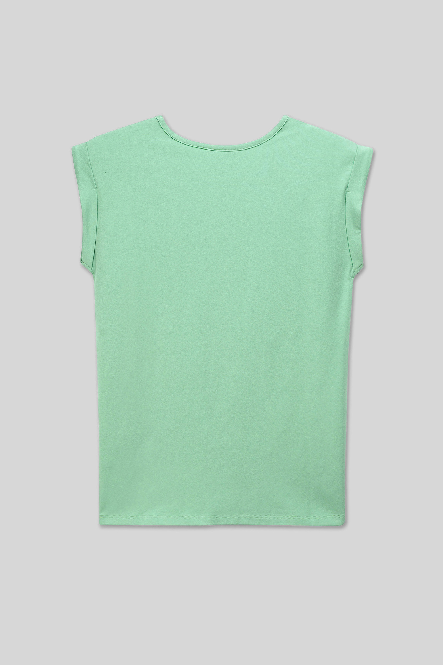 Shoulder Padded Cap-Sleeve Roll-Up T-Shirt