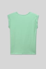 Shoulder Padded Cap-Sleeve Roll-Up T-Shirt