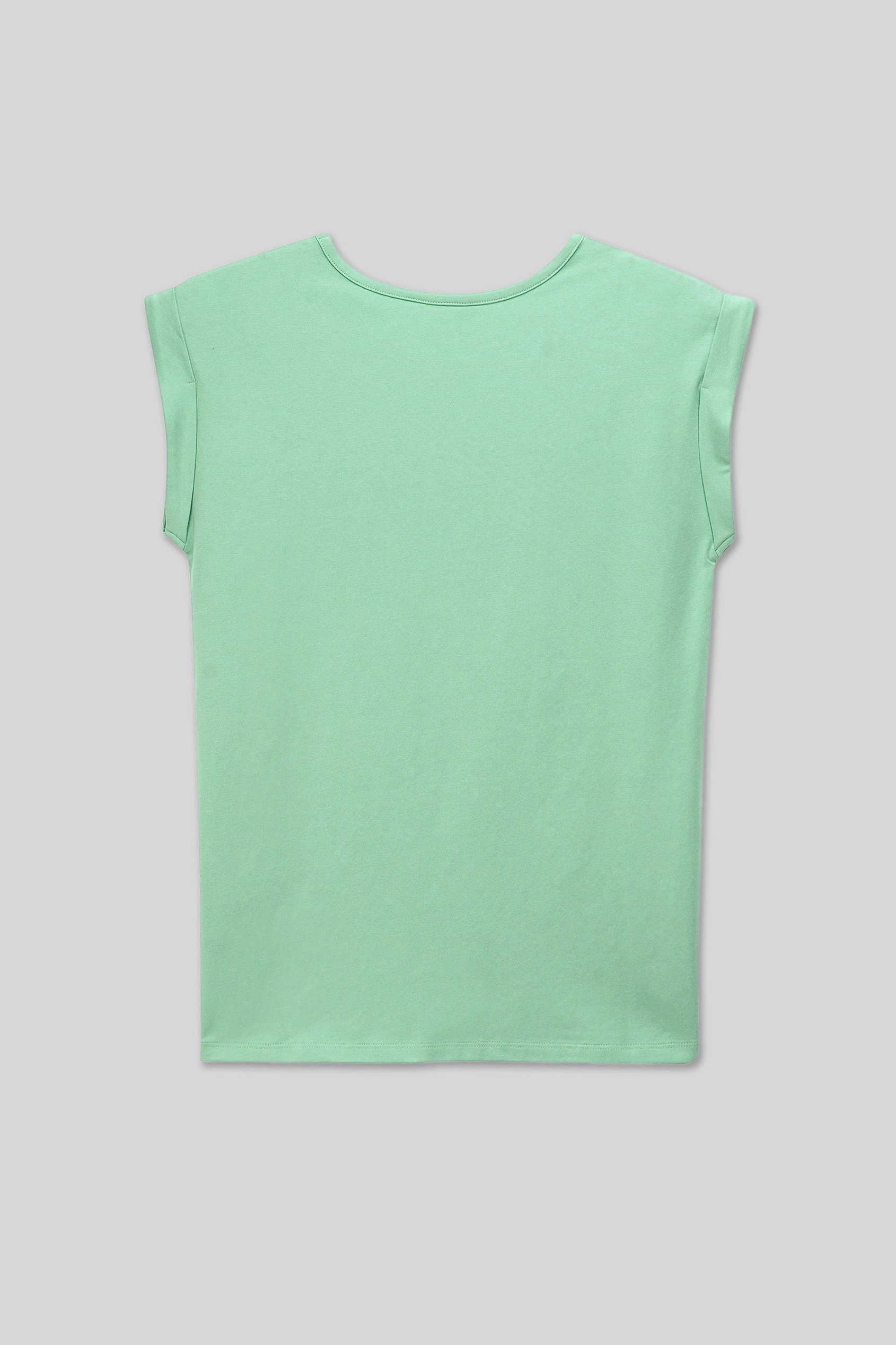 Shoulder Padded Cap-Sleeve Roll-Up T-Shirt