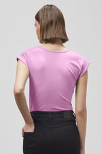 Shoulder Padded Cap-Sleeve Roll-Up T-Shirt