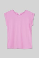 Shoulder Padded Cap-Sleeve Roll-Up T-Shirt