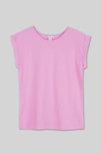 Shoulder Padded Cap-Sleeve Roll-Up T-Shirt