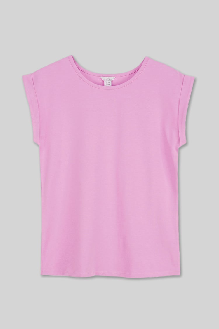 Shoulder Padded Cap-Sleeve Roll-Up T-Shirt