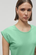 Shoulder Padded Cap-Sleeve Roll-Up T-Shirt