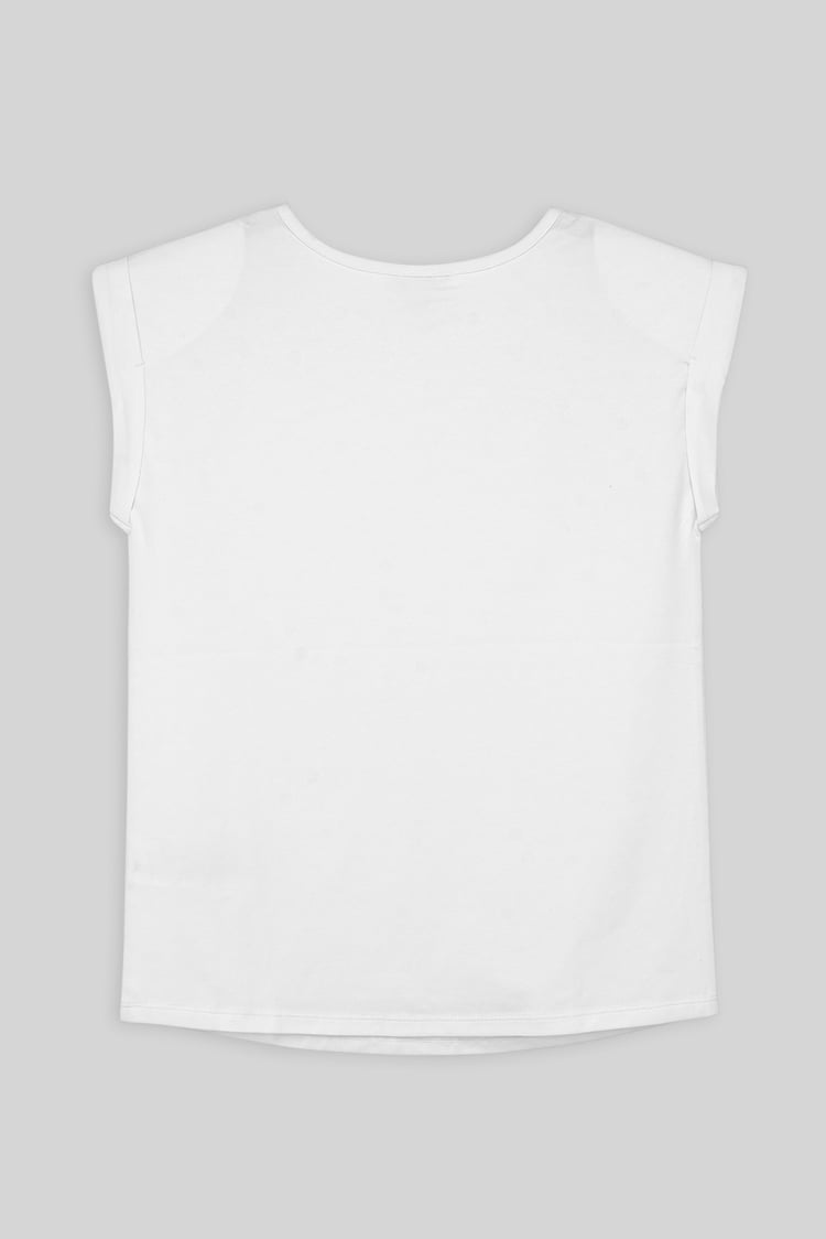 Shoulder Padded Cap-Sleeve Roll-Up T-Shirt