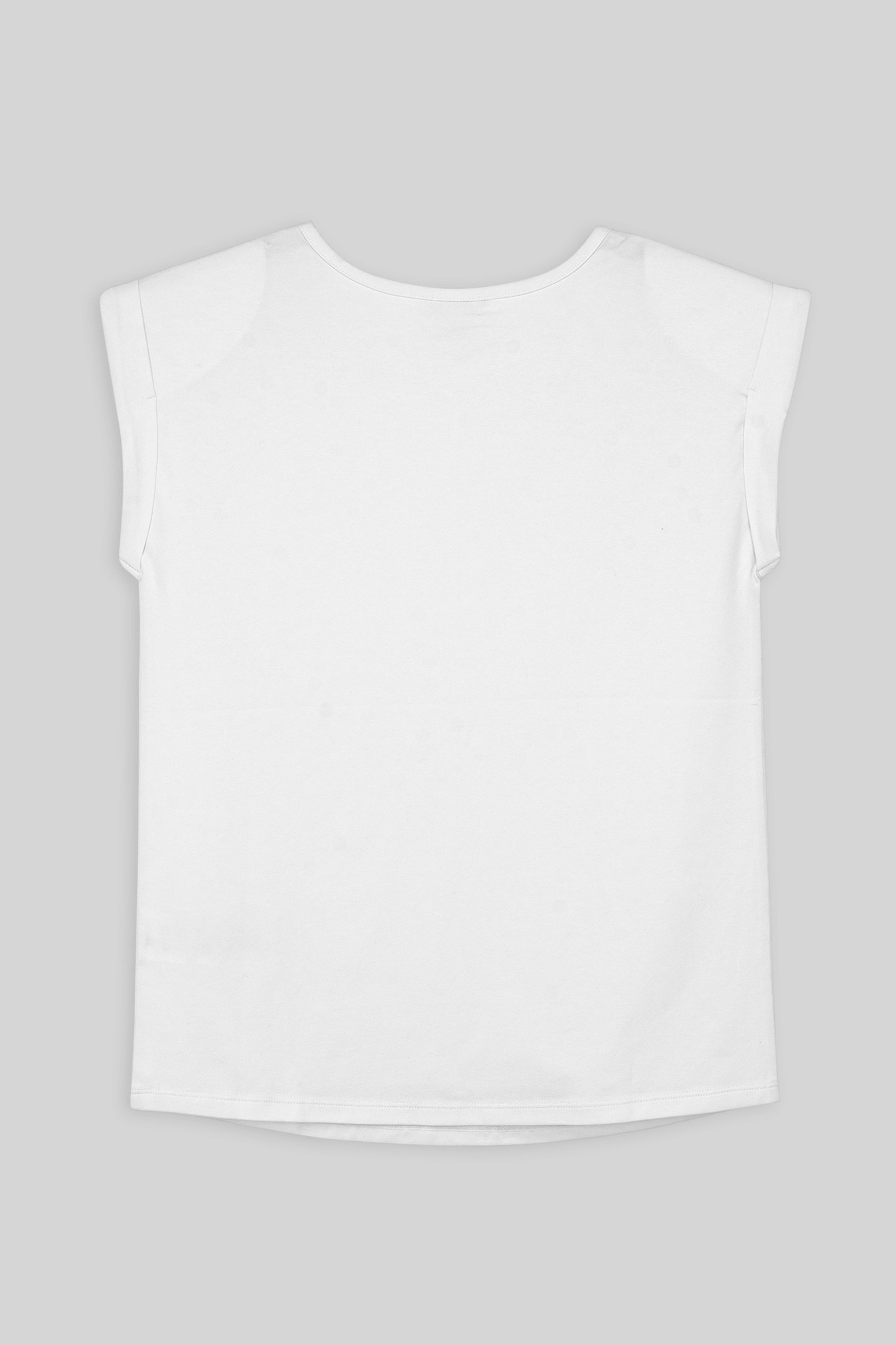 Shoulder Padded Cap-Sleeve Roll-Up T-Shirt