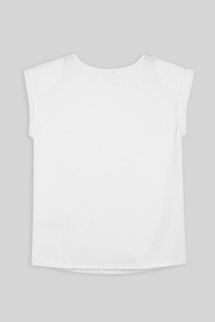 Shoulder Padded Cap-Sleeve Roll-Up T-Shirt