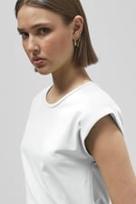Shoulder Padded Cap-Sleeve Roll-Up T-Shirt