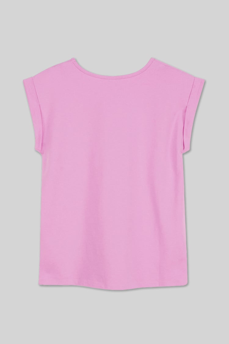 Shoulder Padded Cap-Sleeve Roll-Up T-Shirt