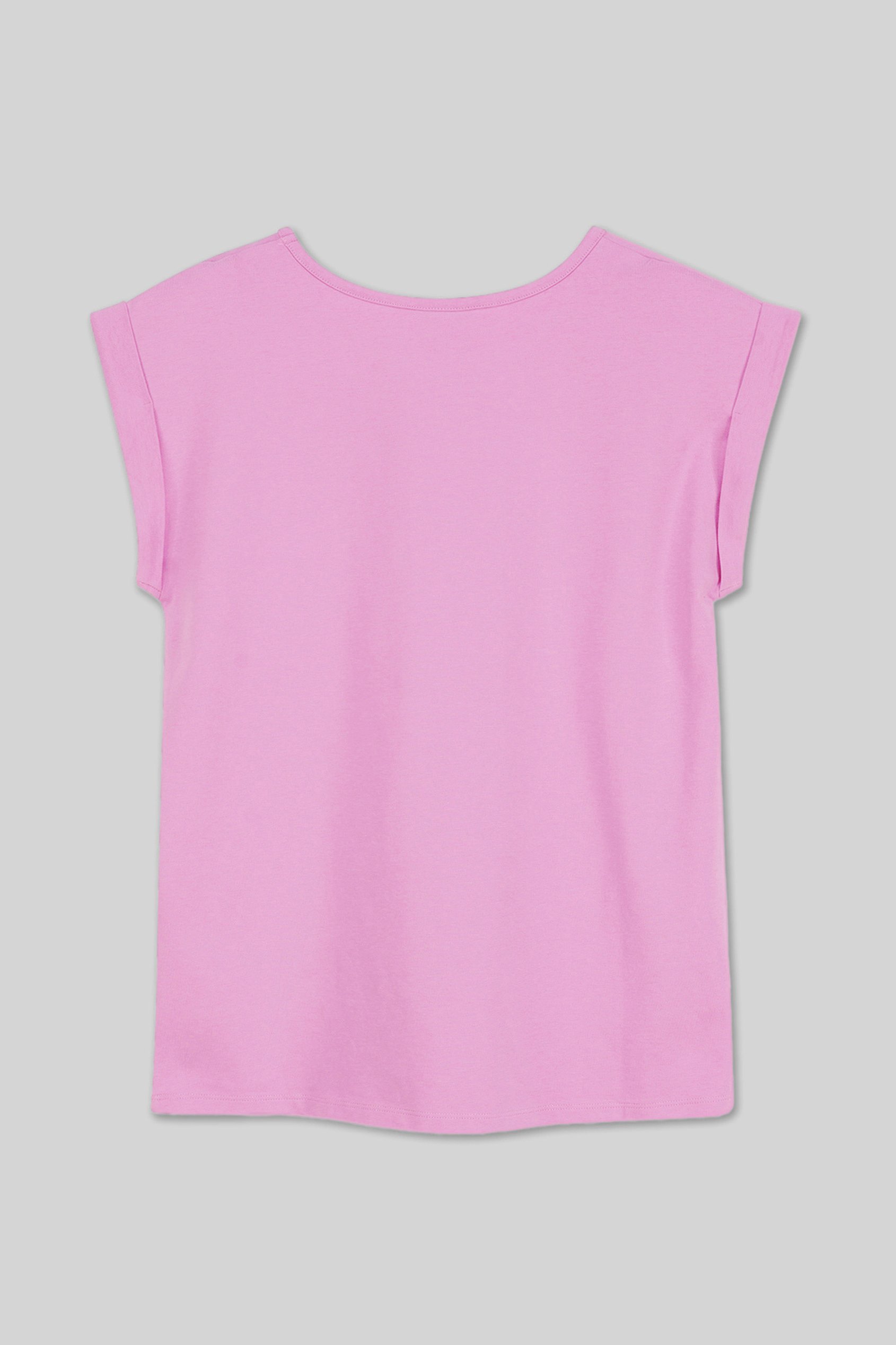 Shoulder Padded Cap-Sleeve Roll-Up T-Shirt