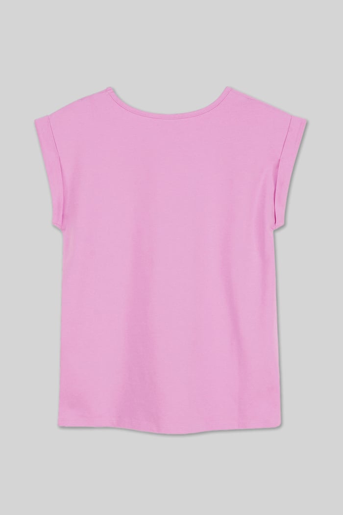 Shoulder Padded Cap-Sleeve Roll-Up T-Shirt