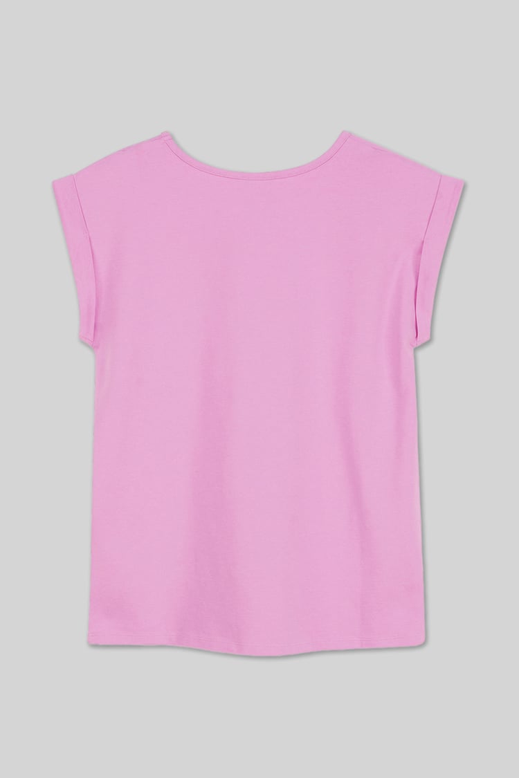 Shoulder Padded Cap-Sleeve Roll-Up T-Shirt