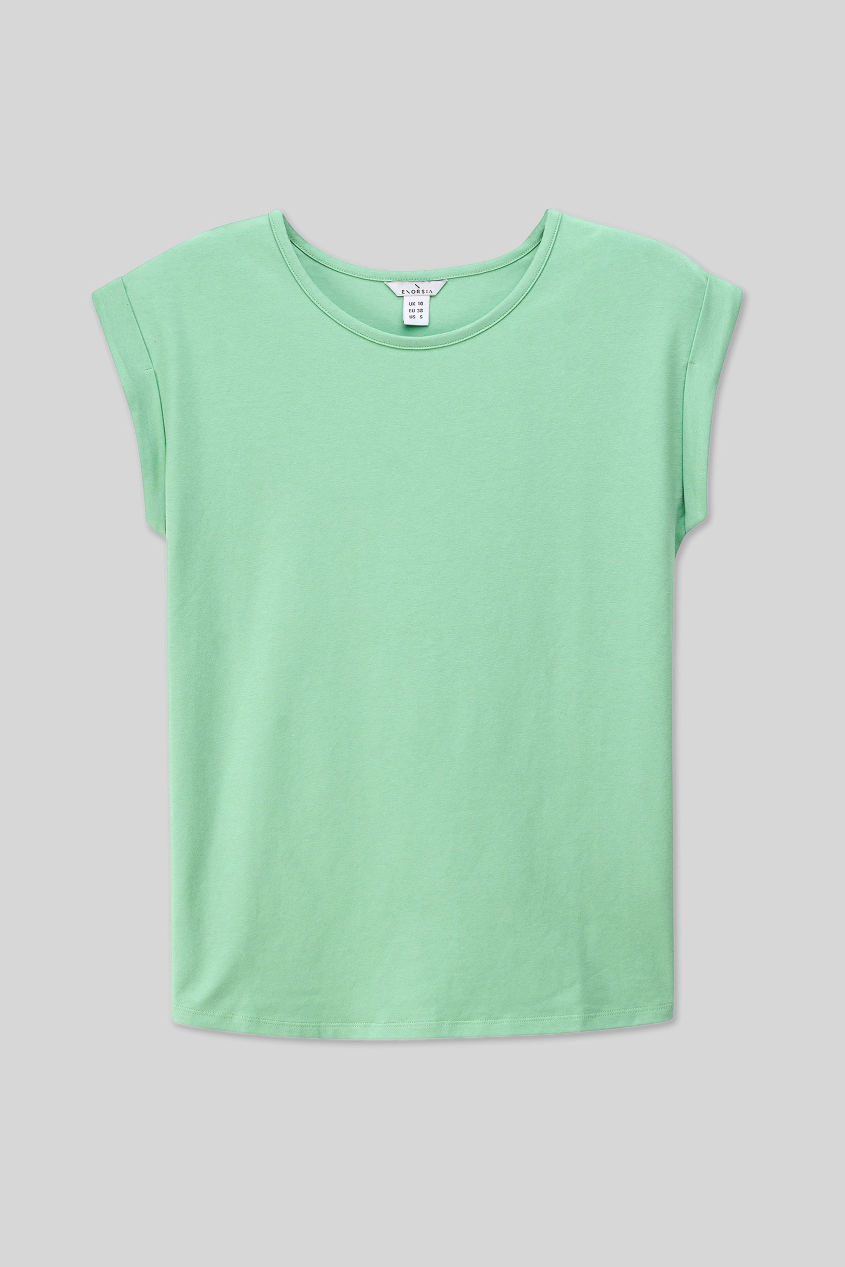 Shoulder Padded Cap-Sleeve Roll-Up T-Shirt