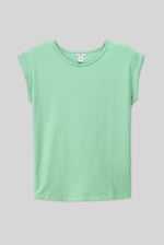 Shoulder Padded Cap-Sleeve Roll-Up T-Shirt