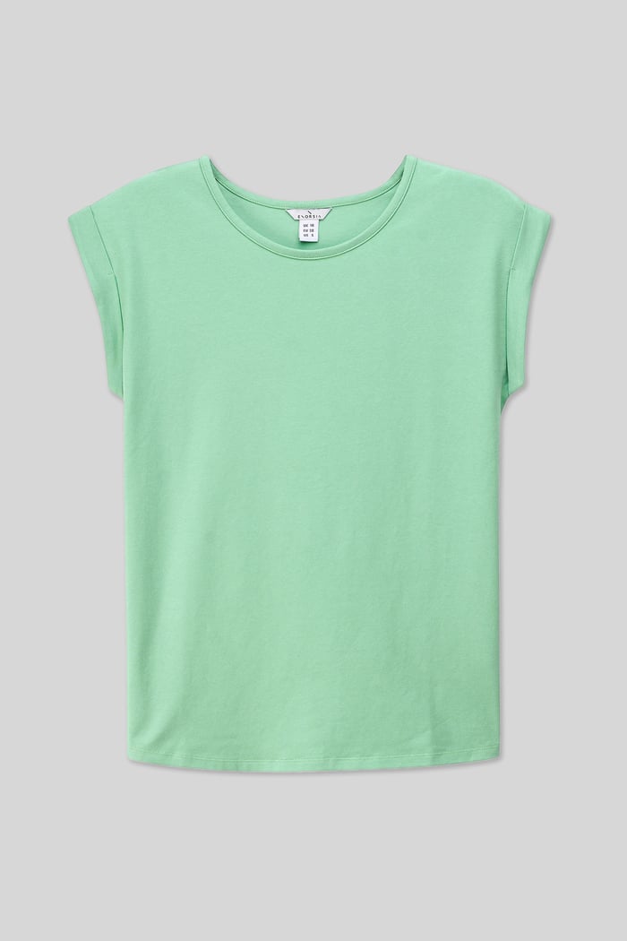 Shoulder Padded Cap-Sleeve Roll-Up T-Shirt