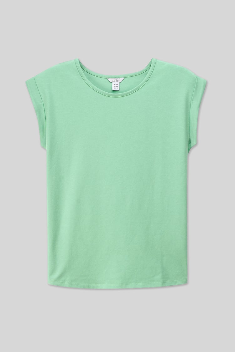 Shoulder Padded Cap-Sleeve Roll-Up T-Shirt