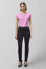 Shoulder Padded Cap-Sleeve Roll-Up T-Shirt