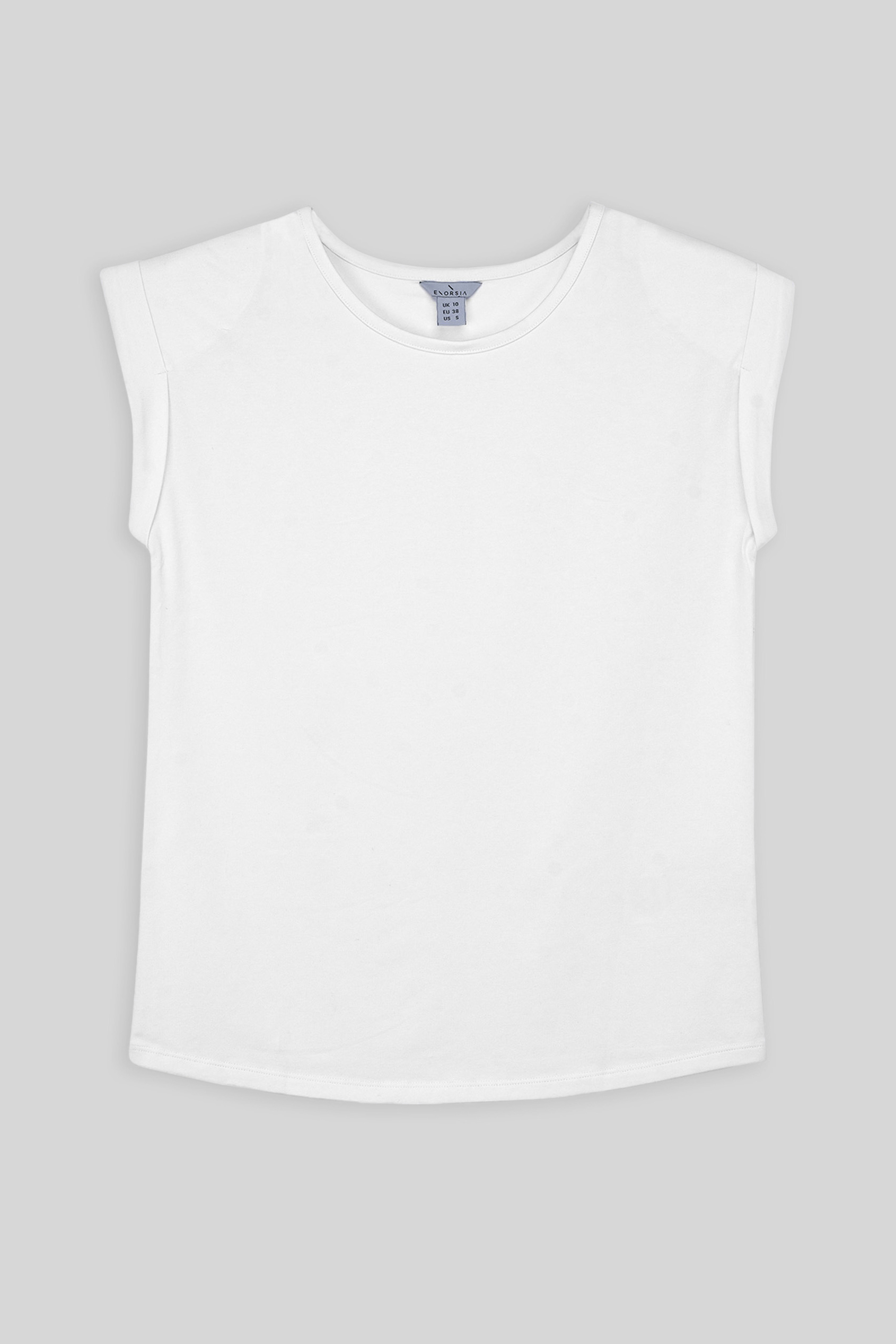 Shoulder Padded Cap-Sleeve Roll-Up T-Shirt