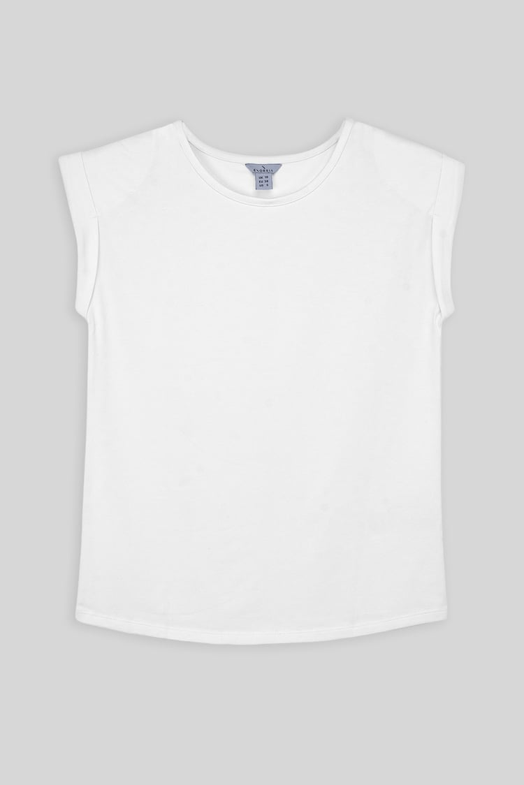 Shoulder Padded Cap-Sleeve Roll-Up T-Shirt