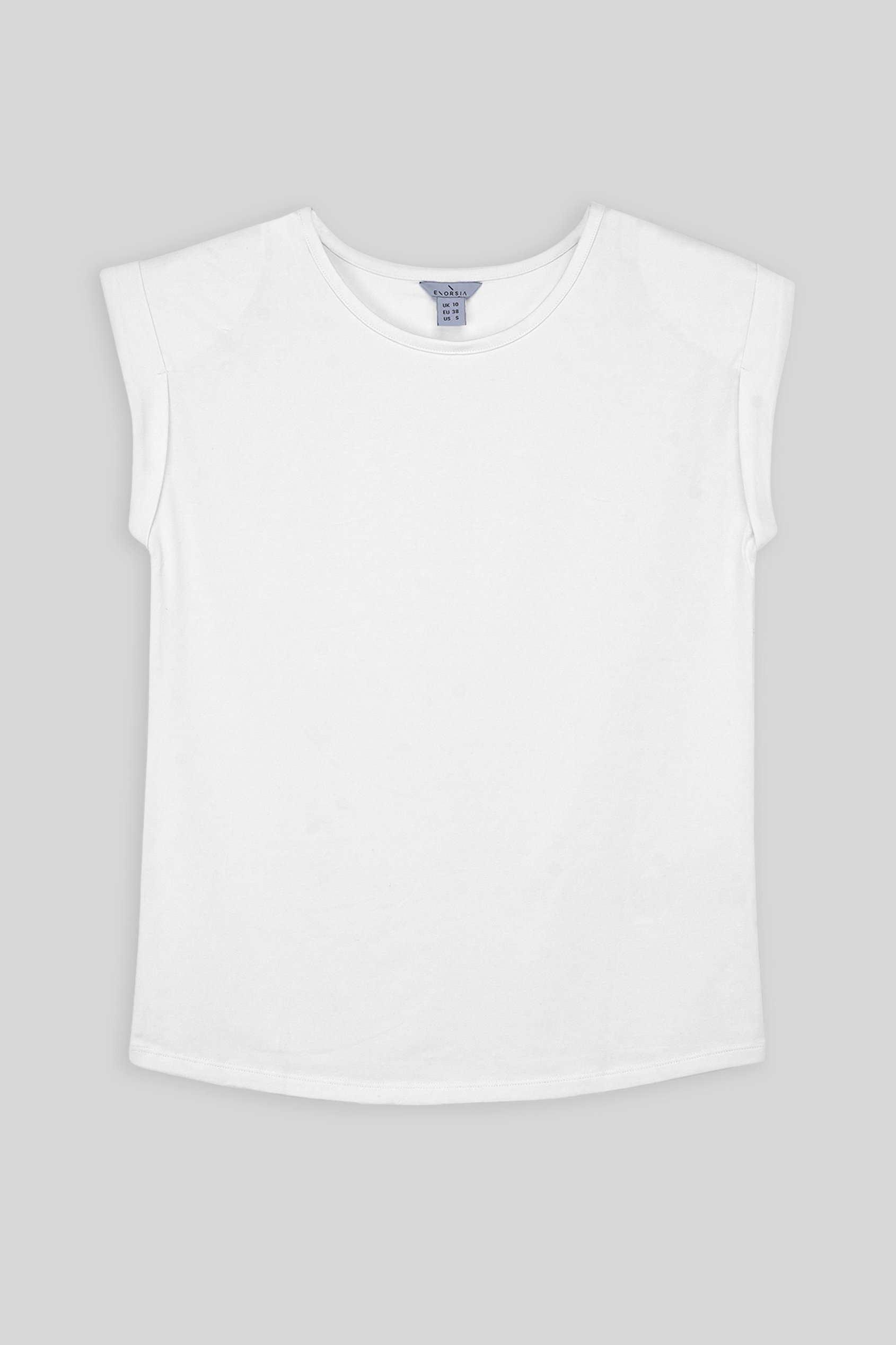 Shoulder Padded Cap-Sleeve Roll-Up T-Shirt