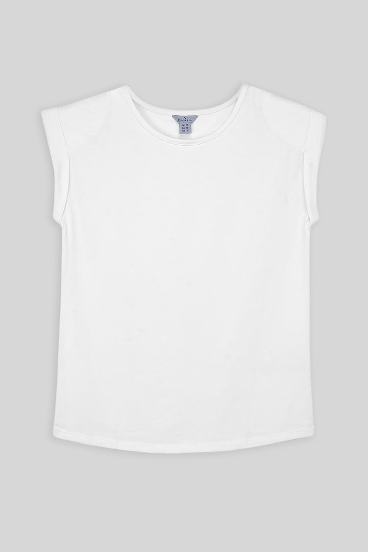 Shoulder Padded Cap-Sleeve Roll-Up T-Shirt