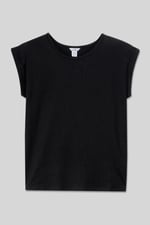 Shoulder Padded Cap-Sleeve Roll-Up T-Shirt