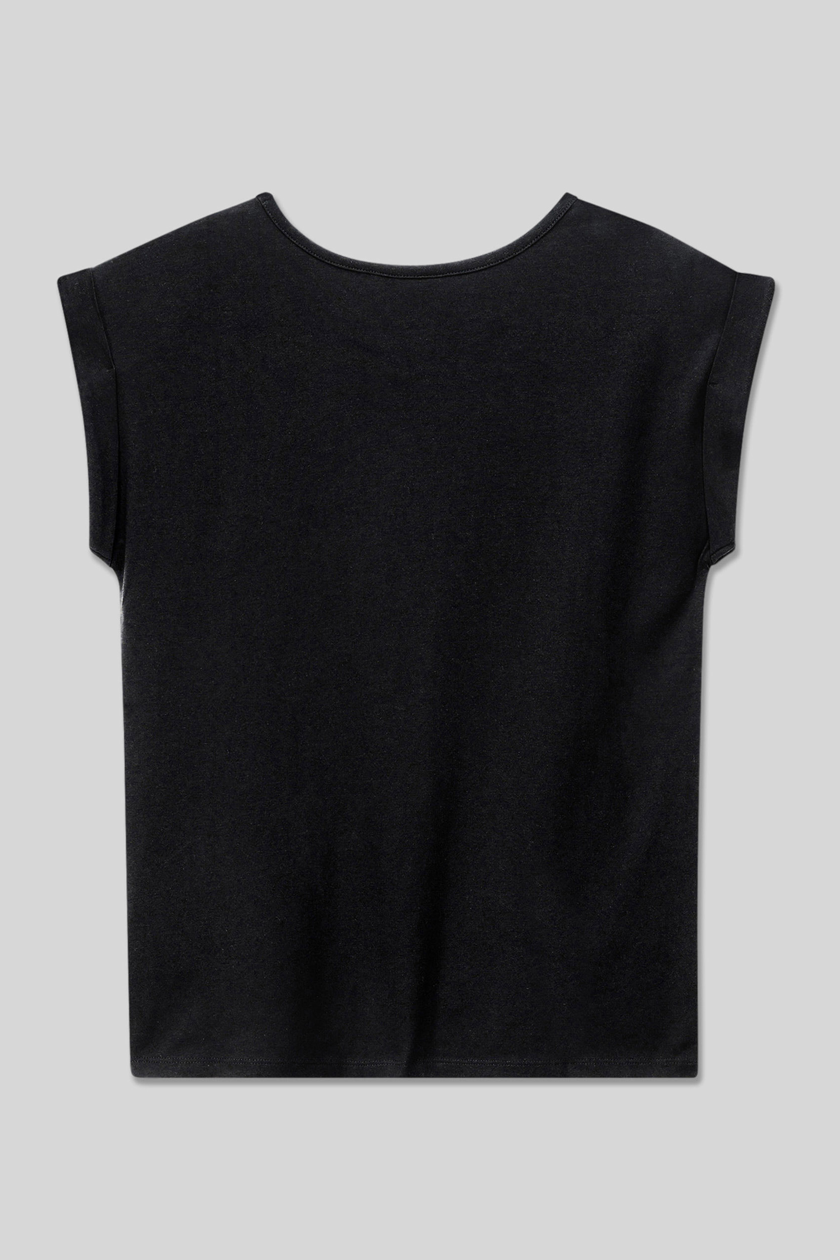 Shoulder Padded Cap-Sleeve Roll-Up T-Shirt