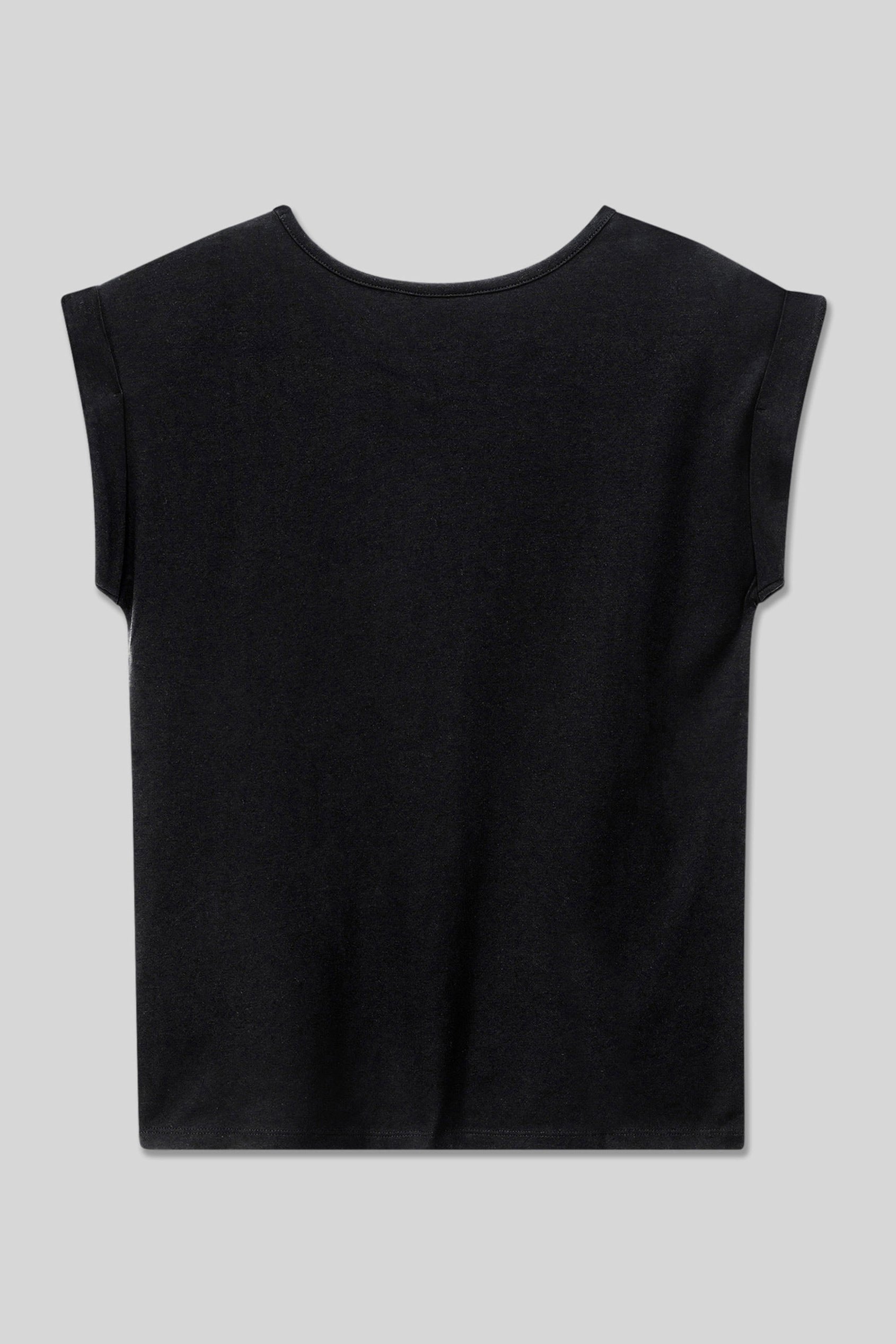 Shoulder Padded Cap-Sleeve Roll-Up T-Shirt