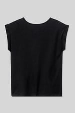 Shoulder Padded Cap-Sleeve Roll-Up T-Shirt