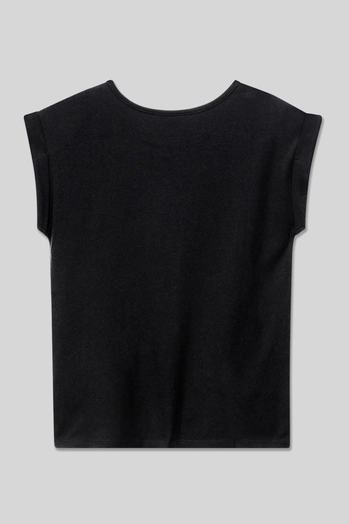 Shoulder Padded Cap-Sleeve Roll-Up T-Shirt