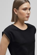 Shoulder Padded Cap-Sleeve Roll-Up T-Shirt