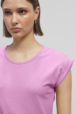 Shoulder Padded Cap-Sleeve Roll-Up T-Shirt