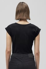 Shoulder Padded Cap-Sleeve Roll-Up T-Shirt