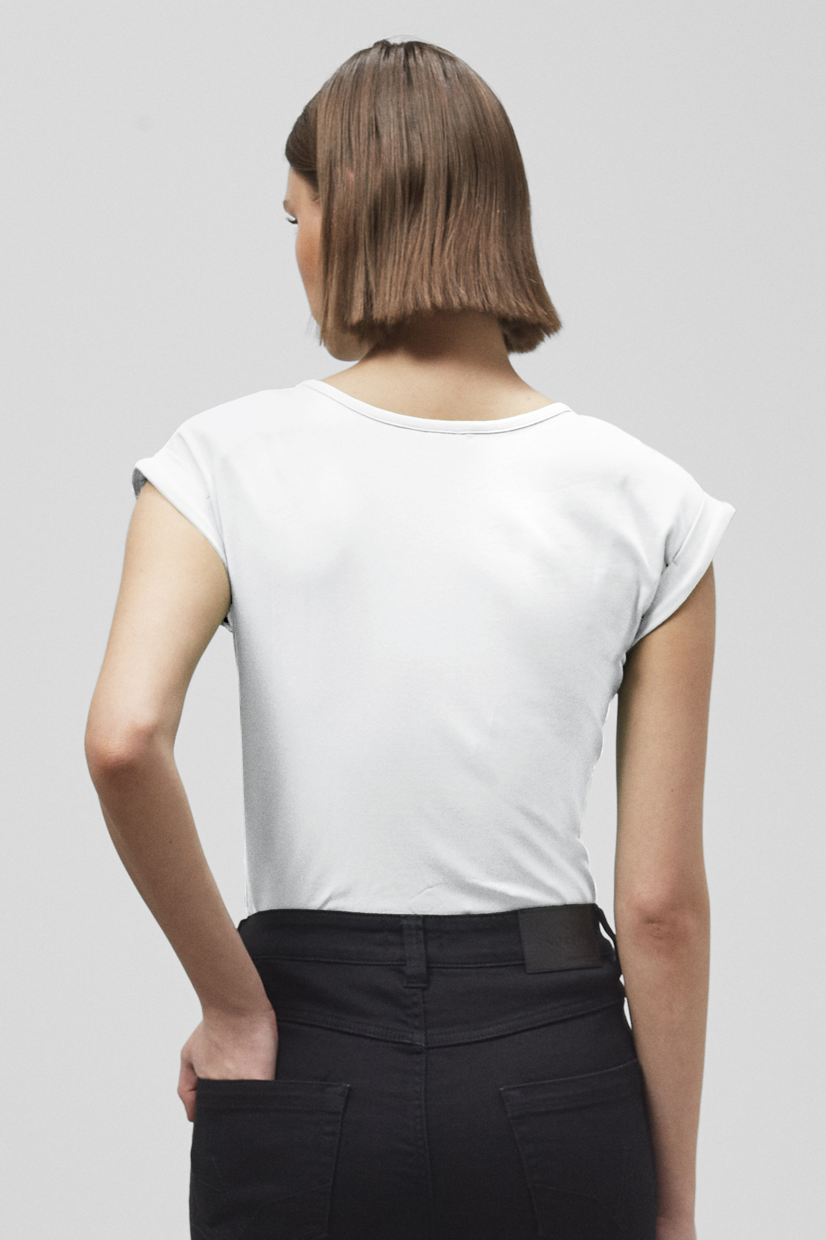 Shoulder Padded Cap-Sleeve Roll-Up T-Shirt