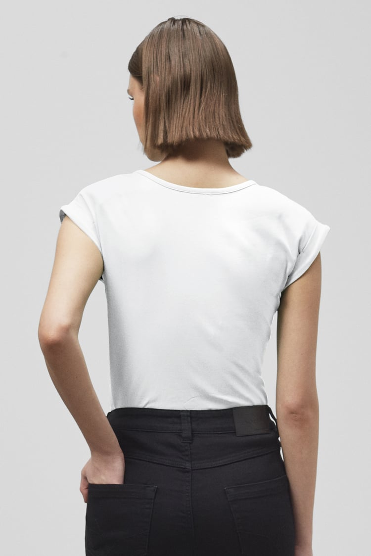 Shoulder Padded Cap-Sleeve Roll-Up T-Shirt