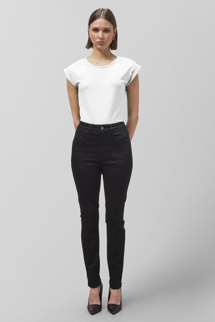 Shoulder Padded Cap-Sleeve Roll-Up T-Shirt