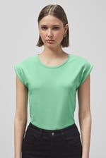 Shoulder Padded Cap-Sleeve Roll-Up T-Shirt