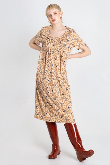 Beige Pleated Details S/S Nightdress