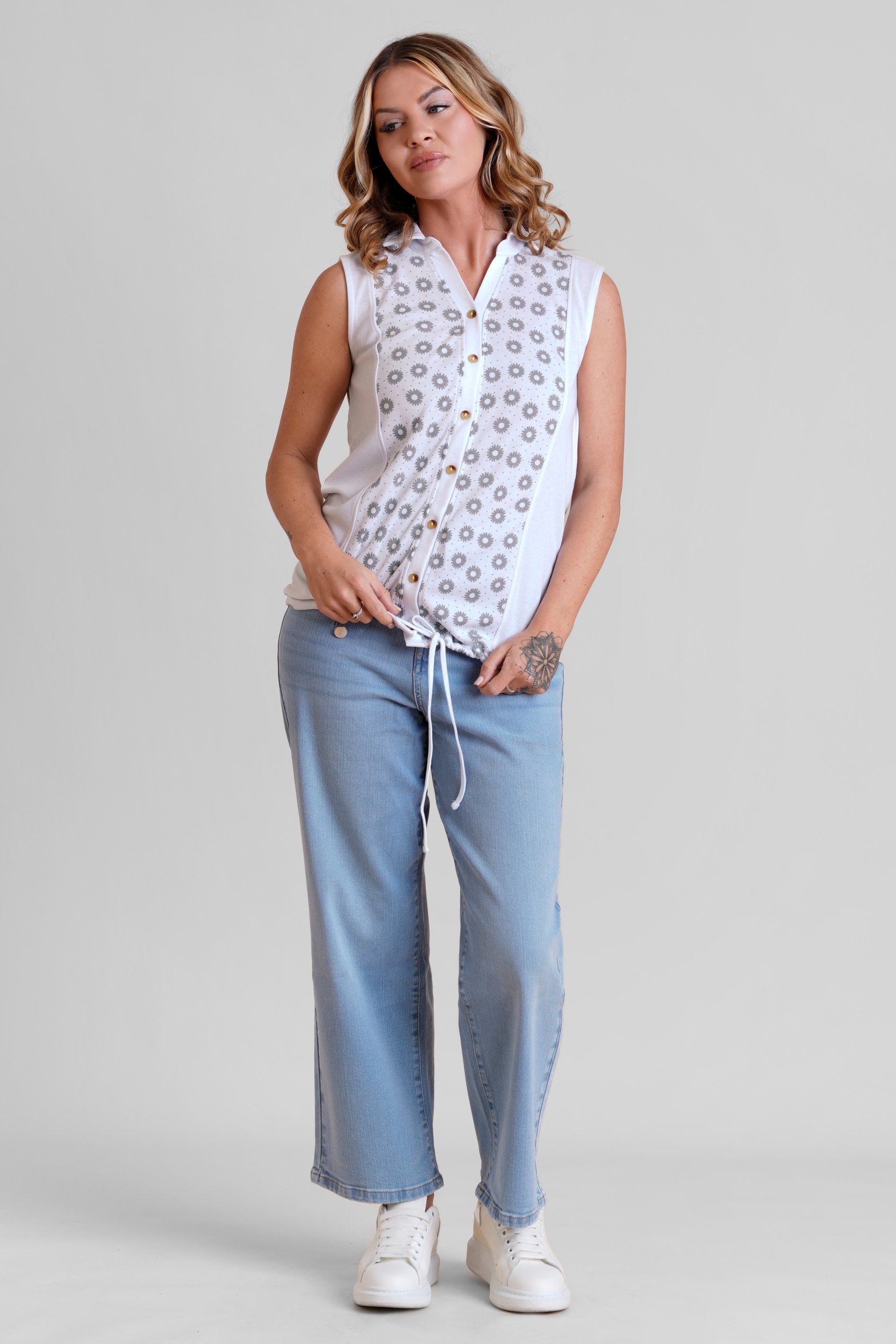 Sleeveless Printed Tie Hem Tops