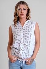 Sleeveless Printed Tie Hem Tops