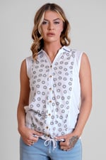 Sleeveless Printed Tie Hem Tops