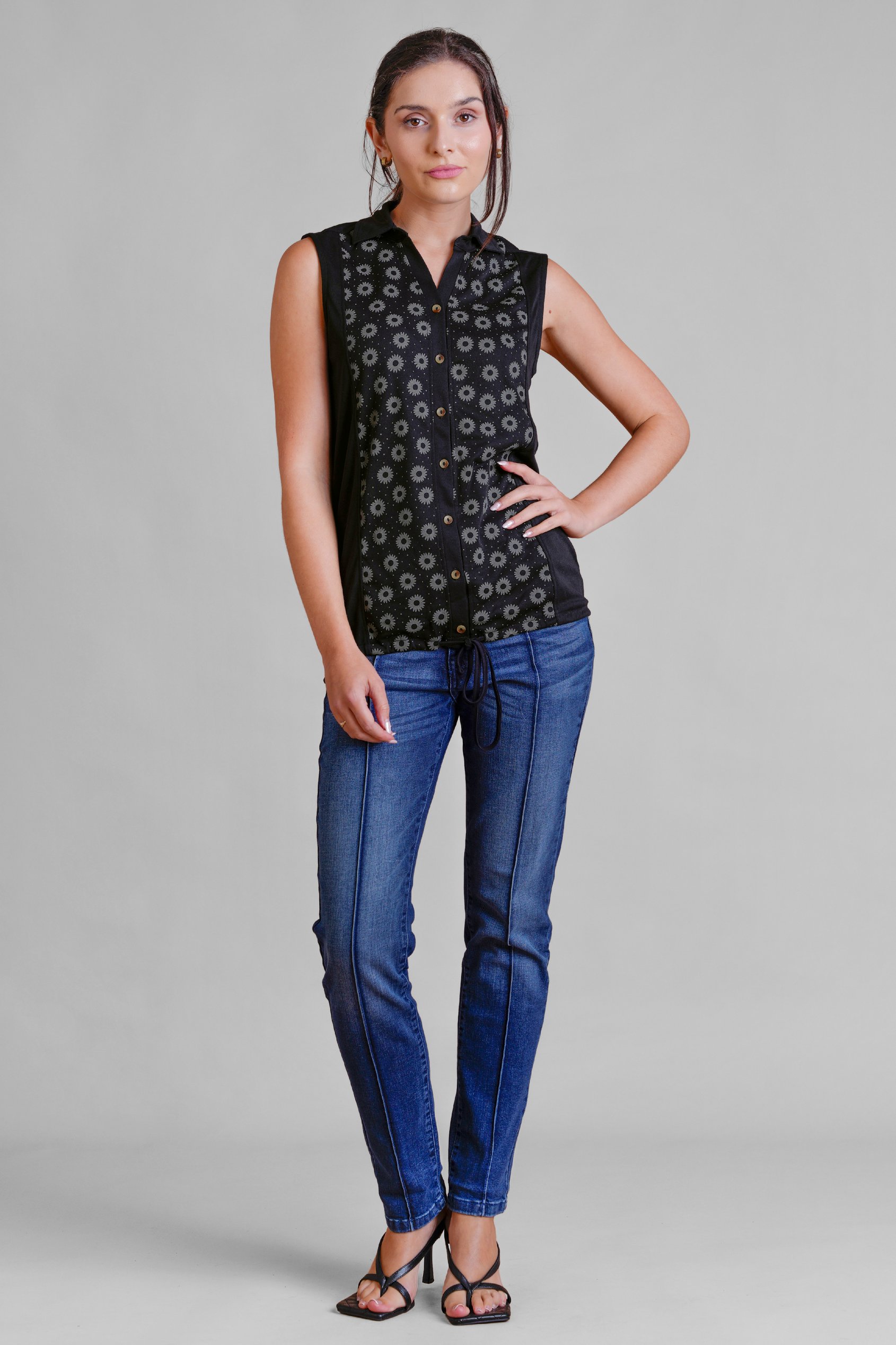 Sleeveless Printed Tie Hem Tops