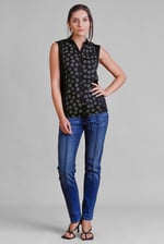 Sleeveless Printed Tie Hem Tops