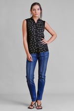 Sleeveless Printed Tie Hem Tops