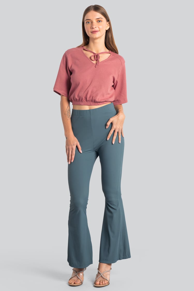 Women's Supper Stretch Zip Details Flare Leggings