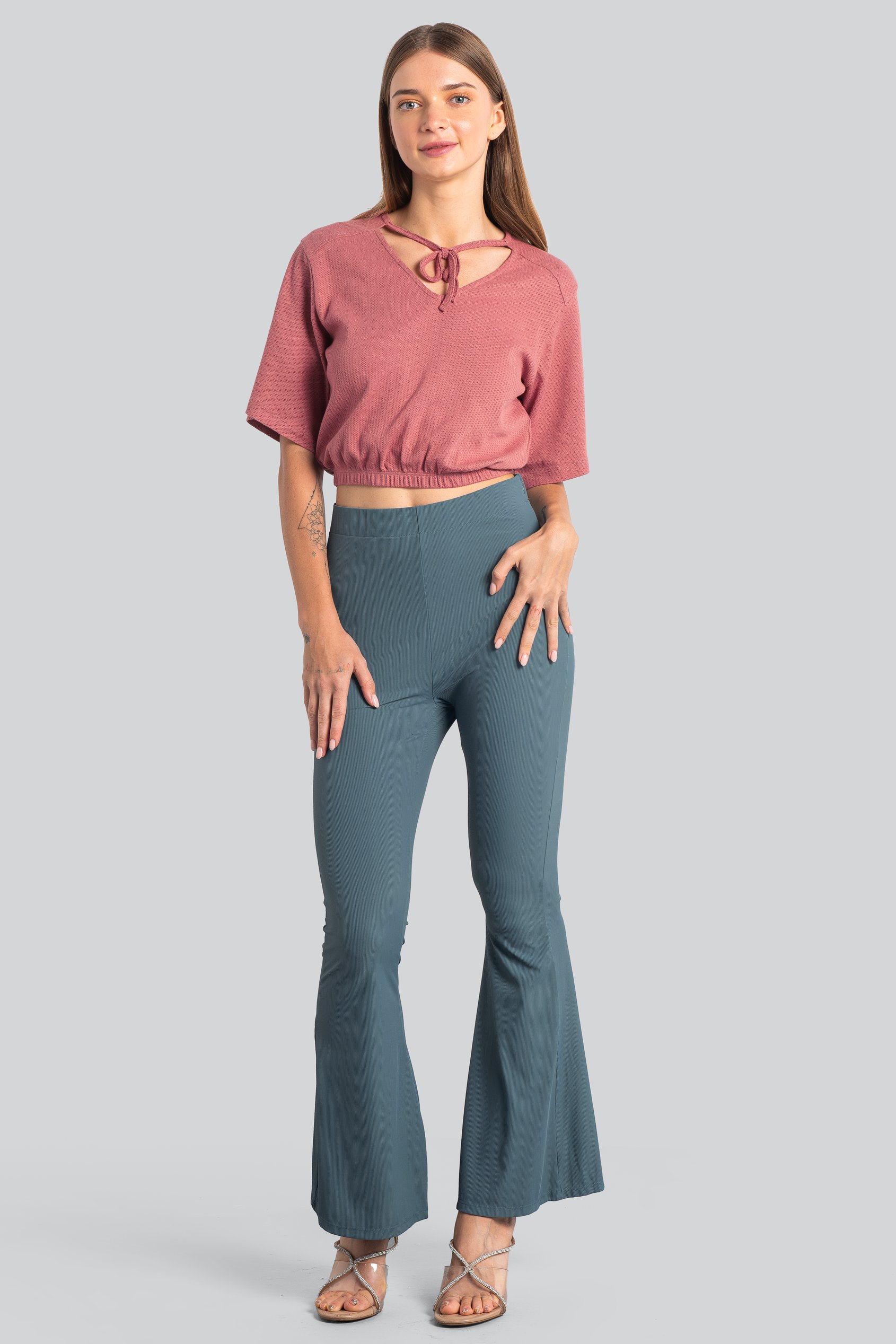 Women's Supper Stretch Zip Details Flare Leggings